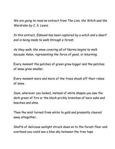 Extract From The Lion The Witch And The Wardrobe Teaching Resources