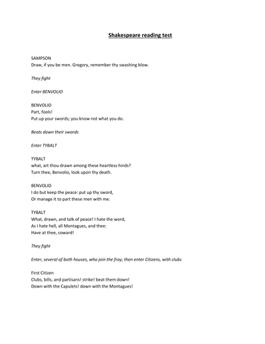 Shakespeare Reading Test