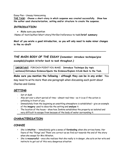 Uneasy Homecoming - Essay Plan