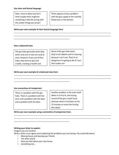 Coraline Writing to Explain Handout 3