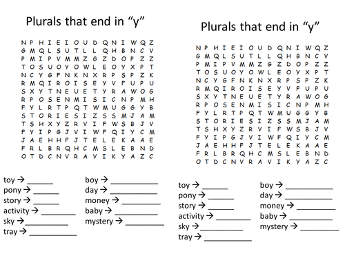 Plurals that end in y wordsearch