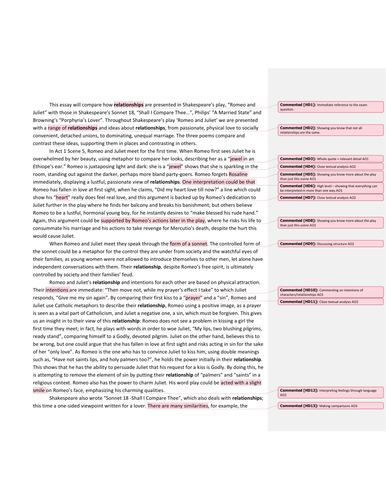 Romeo and Juliet  (model essay)