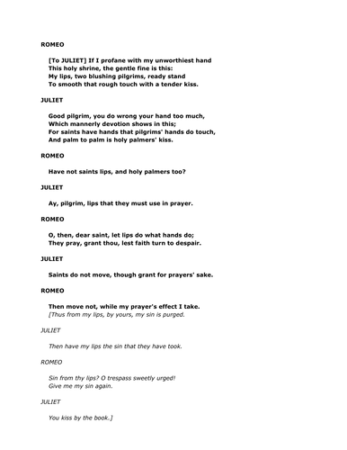 Romeo and Juliet Act 1 Scene 5 Courting Sonnet
