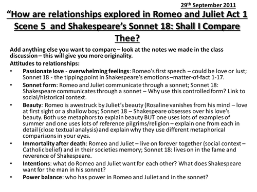 Romeo and Juliet Act 1 Scene 5 and Sonnet 18