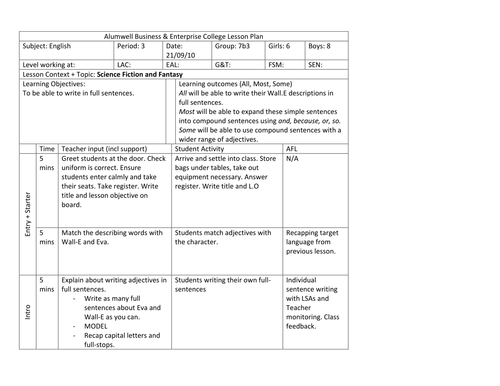 Science Fiction Sentence Structure