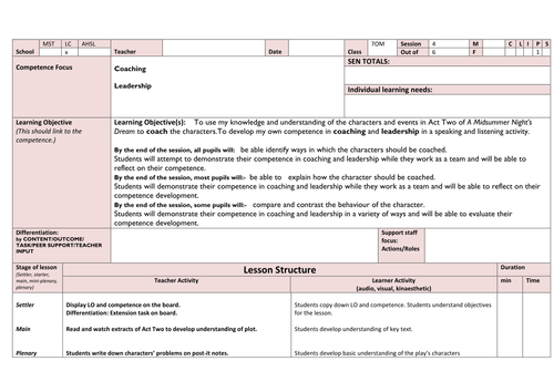 A Midsummer Night's Dream Lesson 4 Plan