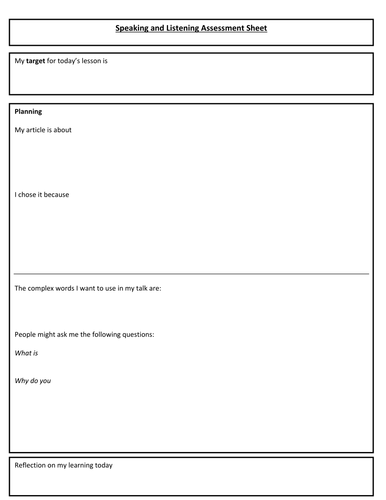 Planning sheet for individual talk