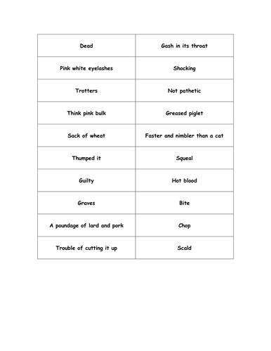 Animal rights scheme of work - card sort