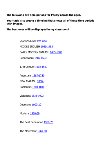 Poetry Timeline Task handout