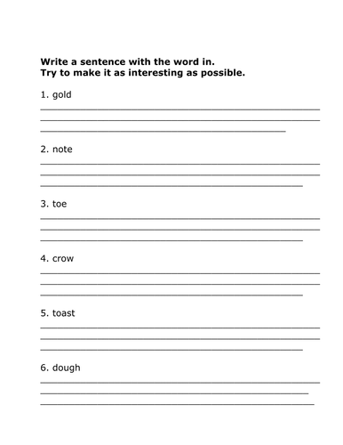 Write a sentence with o-e sound | Teaching Resources