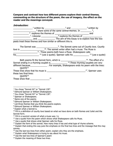 Essay Frame for comparing poems