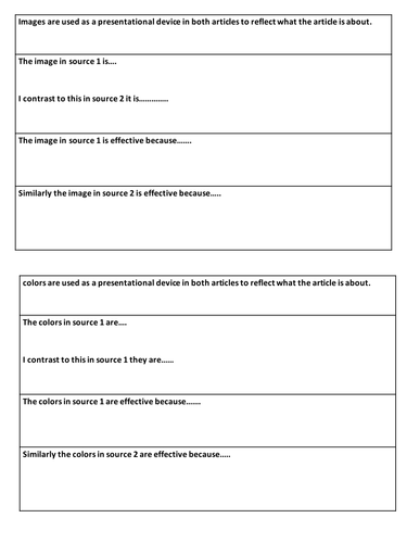 Presentational Devices Non-Fiction Writing Frame
