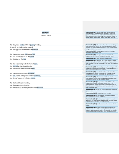 Lament by Gillian Clarke Notes Analysis Commentary