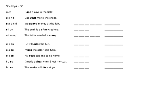 s spellings - differentiated