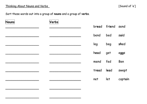 e words in verbs and nouns