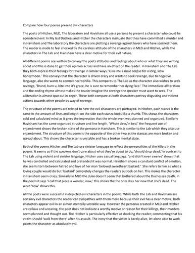 Compare how four poems present Evil characters