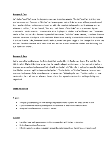 Grades 9 & 10 Literature Poetry Paragraphs
