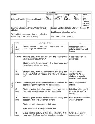 Ballads/Literacy - Lesson 14