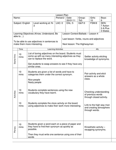 Ballads/Literacy - Lesson 4