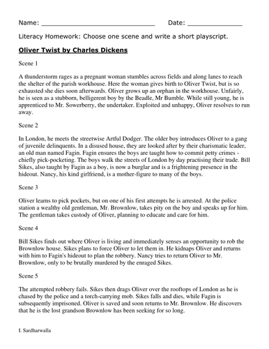 Synopsis for Oliver Twist for Playscripts