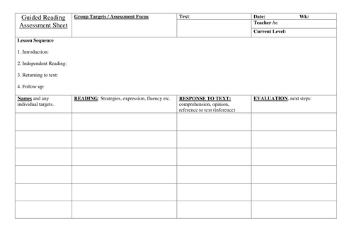 Guided read planning format | Teaching Resources