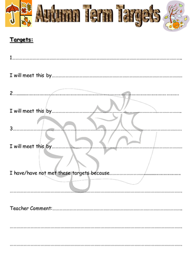 Student Goal Sheets-Autumn/Spring and Summer