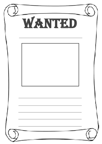 Wanted Poster Template Ks2 a picture of the villain