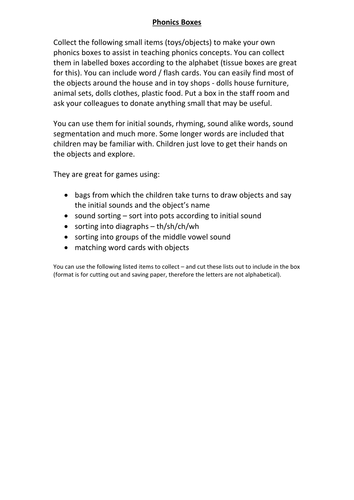 Make your own Phonics Boxes