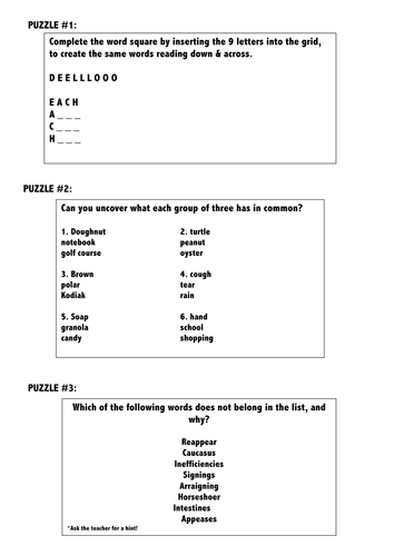 English Word Puzzles