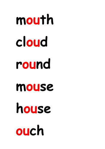 OU digraph pictures and words matching