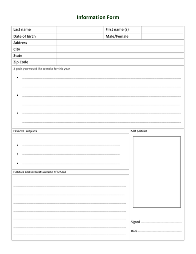 Getting to Know You Information Sheet