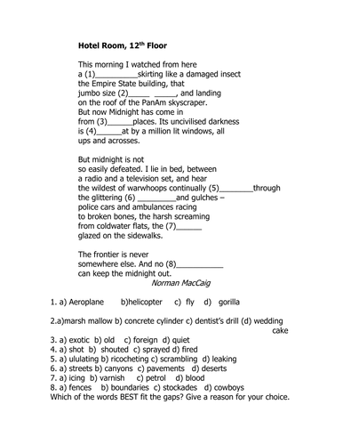 Poetry Close Exercise Hotel Room By Norman Maccaig Teaching