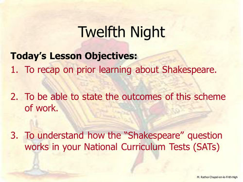 Twelfth Night Scheme of Work Full Lesson PowerPoint 1