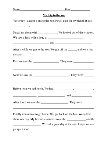 Cloze Worksheet - Zoo