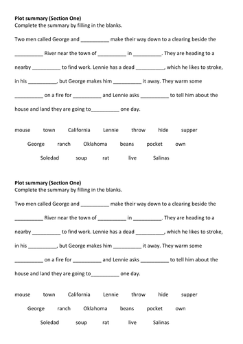 Of Mice and Men Plot Summary activity