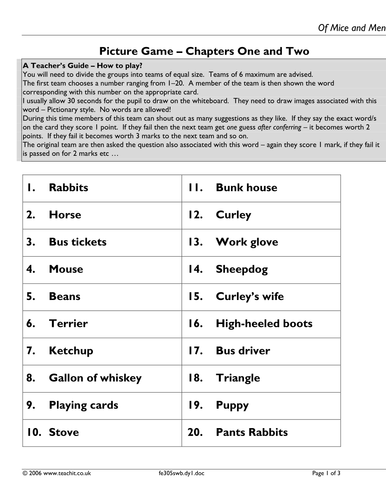 Of Mice and Men Chapters 1 and 2 - picture game