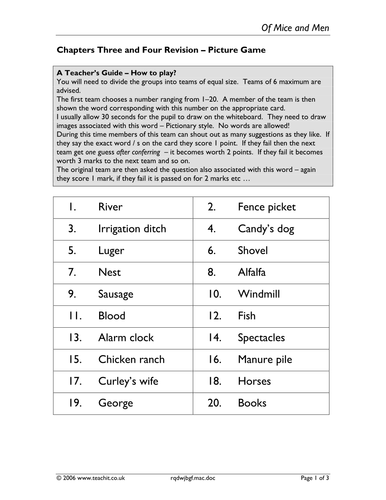 Of Mice and Men' Chapters 3 and 4 - Picture quiz