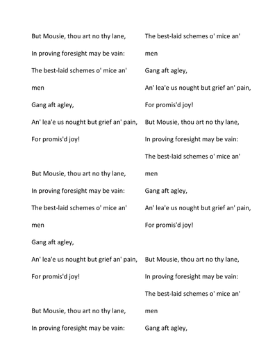 Of Mice and Men To A Mousie Verse to Cut Up