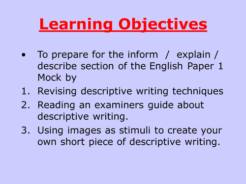Full lesson PowerPoint on descriptive writing 