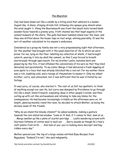 'My family and other animals' figurative language