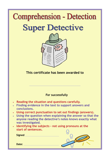 Comprehension Detective - Certificate