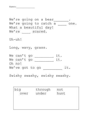 We're Going on a Bear Hunt Cloze Procedure