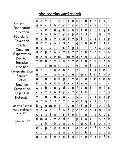 Word Search tion/sion words