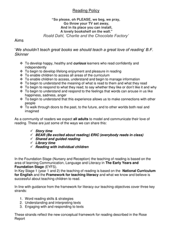 Reading Policy Kindergarten/1st Grade/2nd Grade