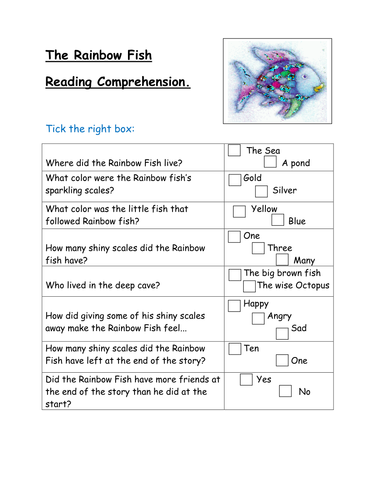 Rainbow Fish reading comprehension | Teaching Resources