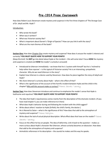 Dr; Jekyll and Mr. Hyde Coursework essay plan
