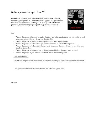 V for Vendetta write a persuasive speech