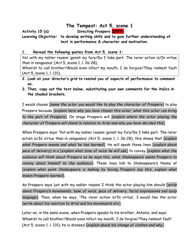 Detailed handouts for directing Prosepero