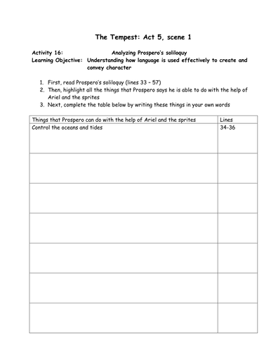Analyzing Prospero handout differentiated