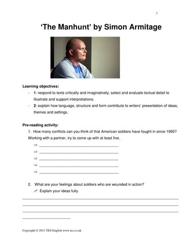 The Manhunt by Armitage - Teaching Resources
